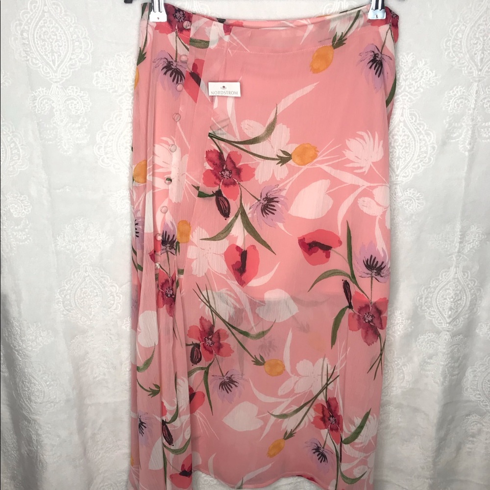 Leith Floral Chiffon Skirt Pink NWOT